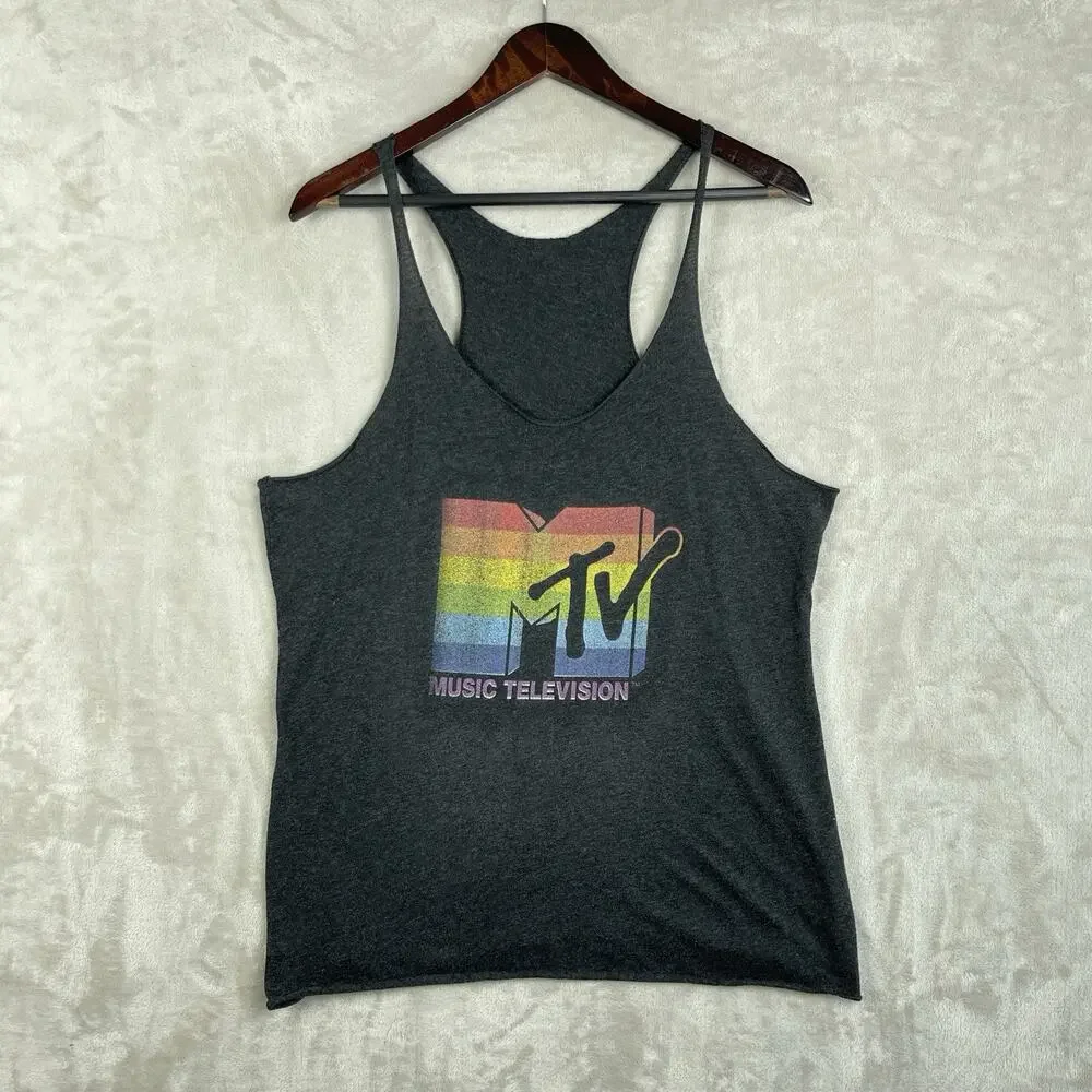 Vintage Retro MTV Music Television Gay Pride Charcoal Tank Top Adult Size M - Picture 1 of 8